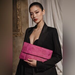 Real Python Skin Clutch – Pink Statement Piece